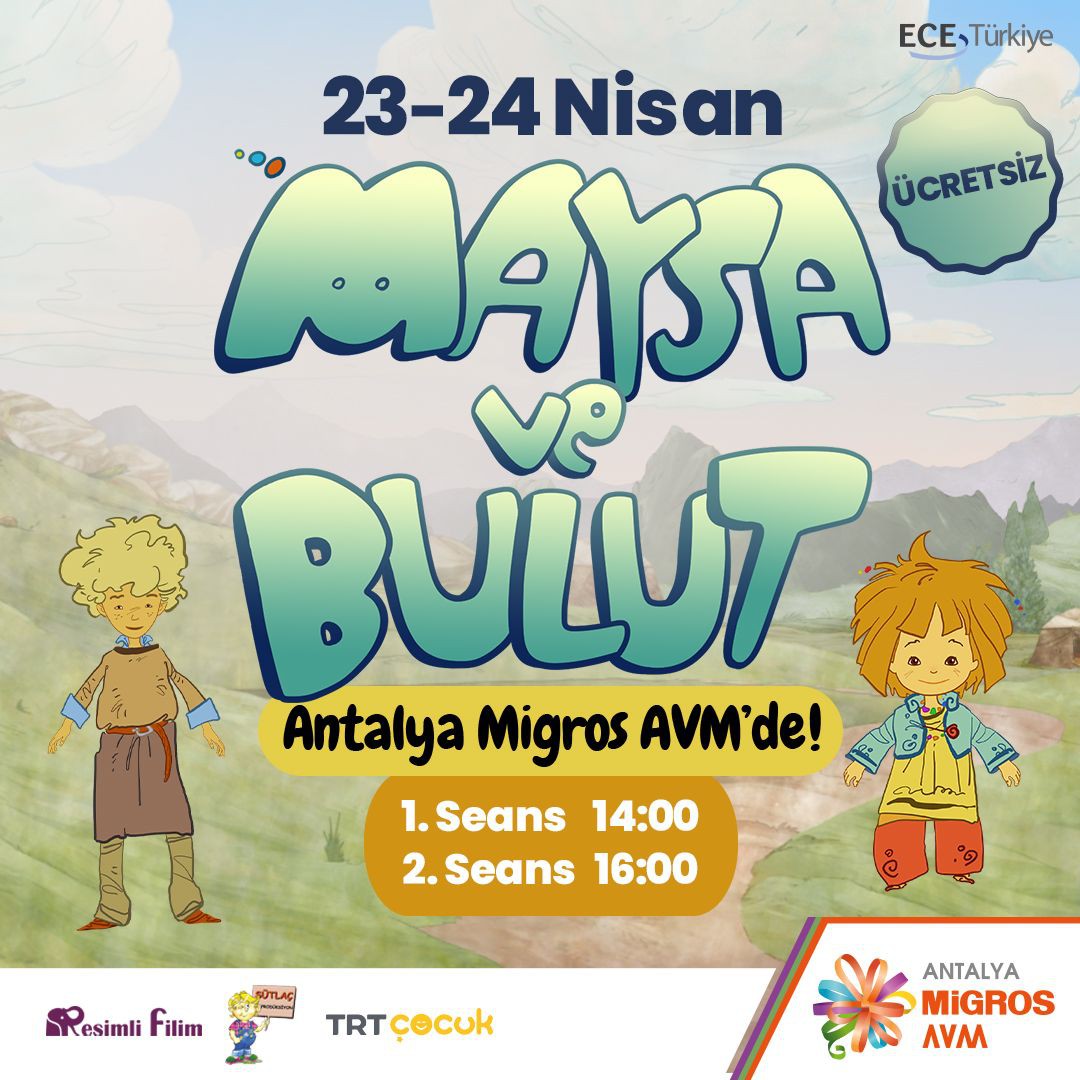 TRT’nin sevilen çocuk dizisi Maysa ve Bulut 23-24 Nisan tarihlerinde Antalya Migros AVM’de! 