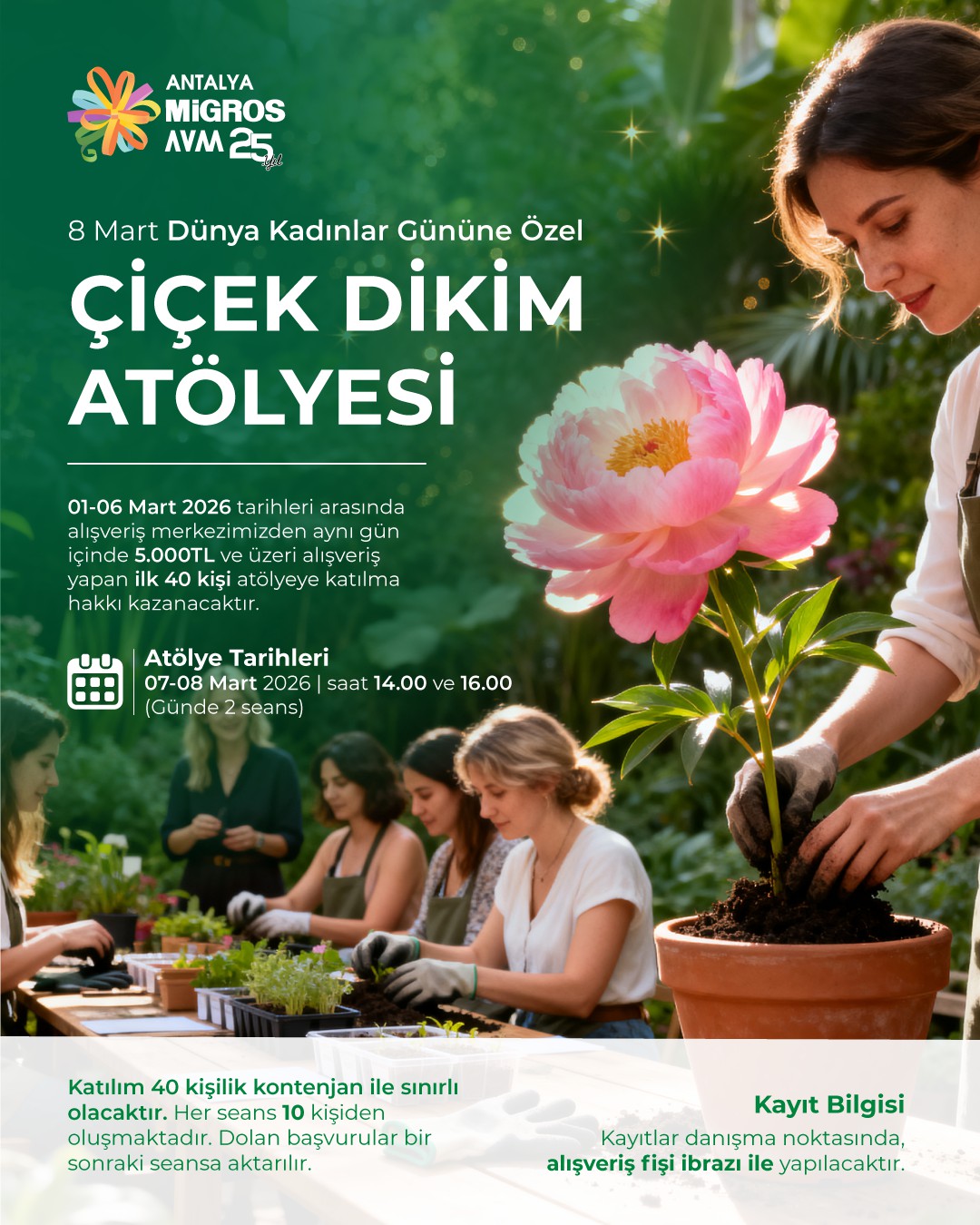  8 Mart D&uuml;nya Kadınlar G&uuml;n&uuml;&rsquo;ne &Ouml;zel &Ccedil;i&ccedil;ek Dikim At&ouml;lyesi