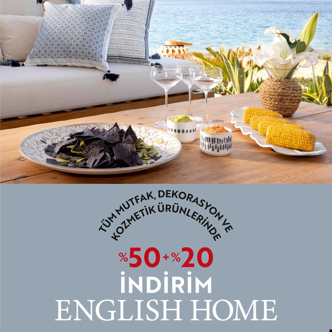 English Home'dan tüm mutfak, dekorasyon ve kozmetik ürünlerinde %50 + %20 indirim. 